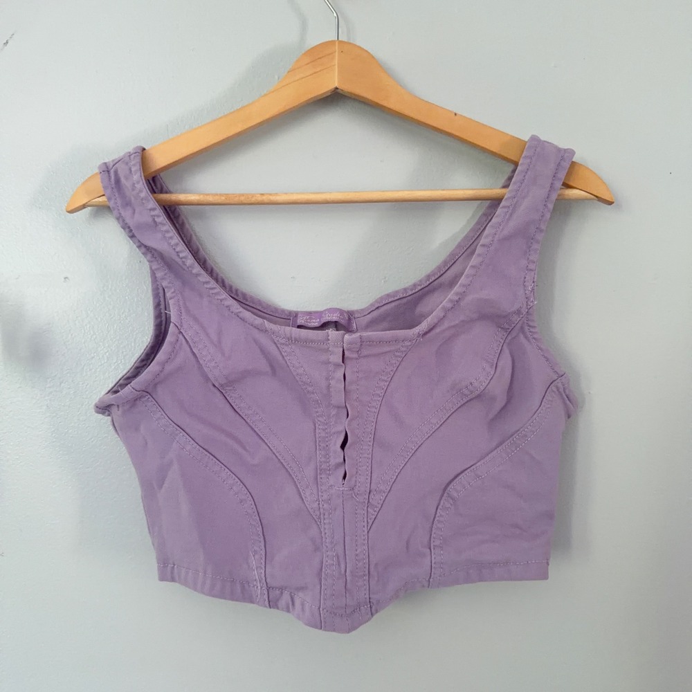 Roma Studio Purple Corset Crop Top Y2K RenFaire Festival Indie Grunge Scoop Neck